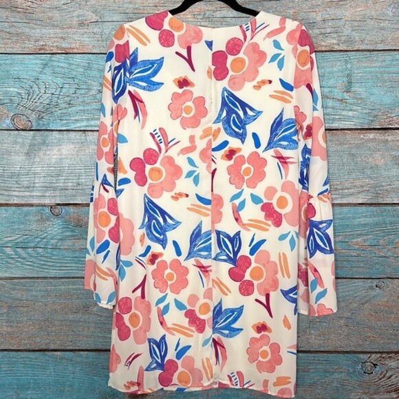 Everly Womens Floral Shift Dress Colorful Size S Bell Sleeve V Neck - Picture 6 of 13